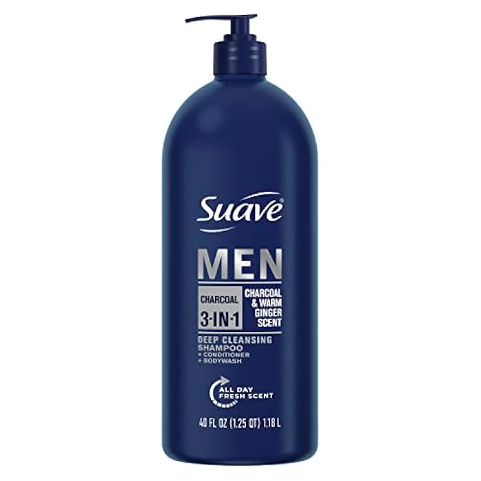 Suave Men 3 in 1 Shampoo Conditioner Bodywash Men's Body Wash, Shampoo, Conditioner Charcoal Warm, Stimulating Scent 40 oz - Image 1