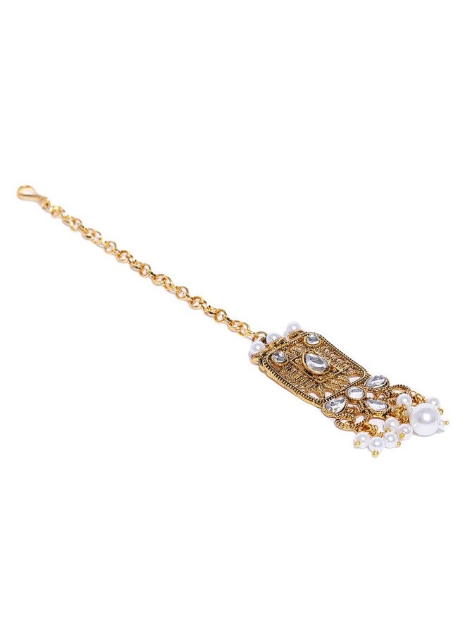 Zaveri Pearls طقم عقد تشوكر من اللؤلؤ والكوندان بلون ذهبي عتيق من زافيري بيرلز للنساء - ZPFK8965 - Image 5