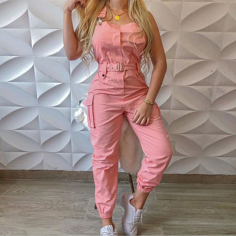 Stylish Womens Denim Jumpsuit with Belt Black - Image 5
