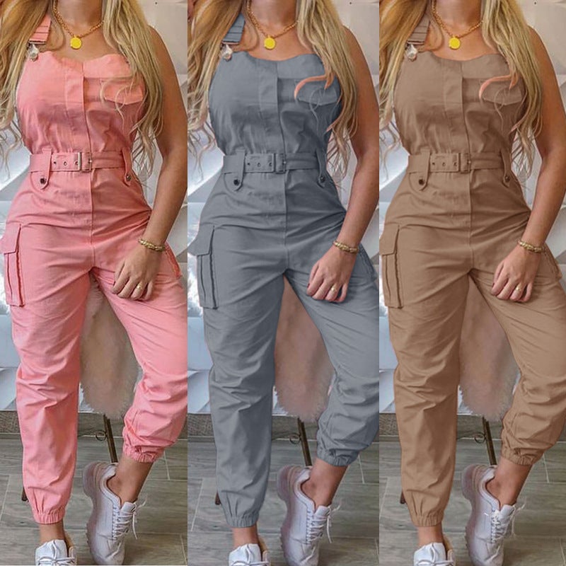 Stylish Womens Denim Jumpsuit with Belt Black - Image 2