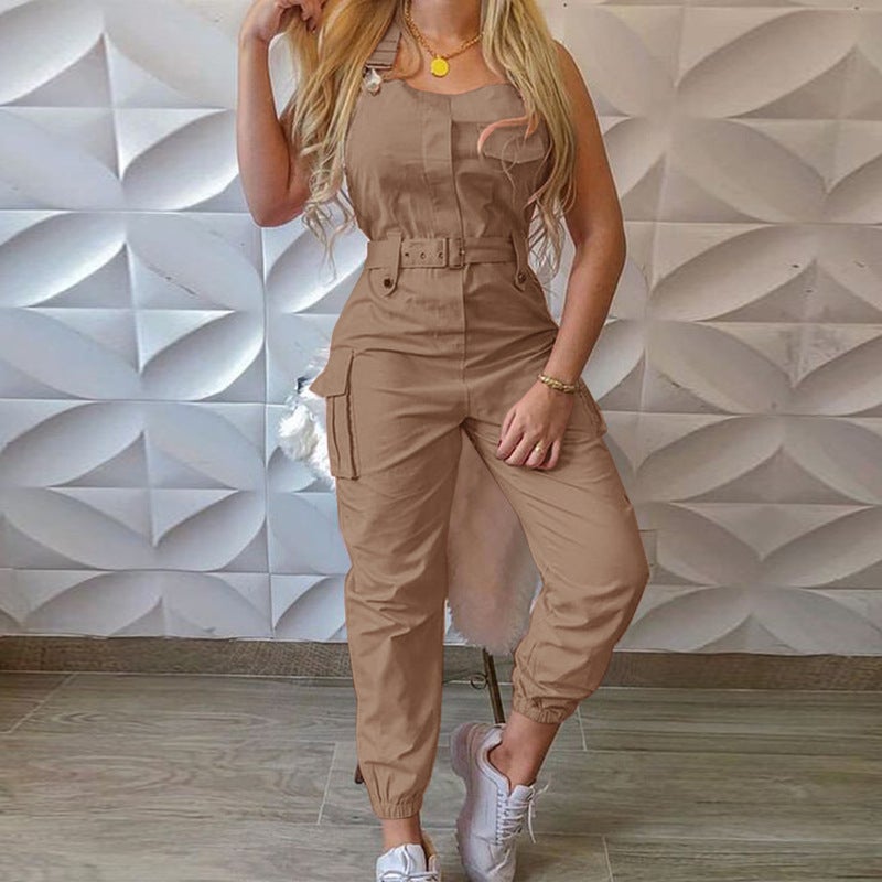 Stylish Womens Denim Jumpsuit with Belt Black - Image 3