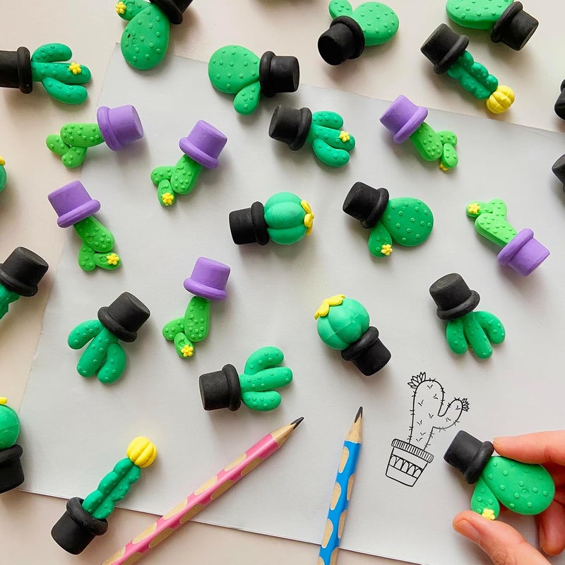 Kaemi 30 Pcs Cactus Erasers Desk Pets for Kids Classroom Prizes Fun Cool 3D Puzzle Erasers Bulk Mini Cute Pencil Eraser Pals Toys for Party Favors Treasure Box Goodie Bag Stuffers - Image 2