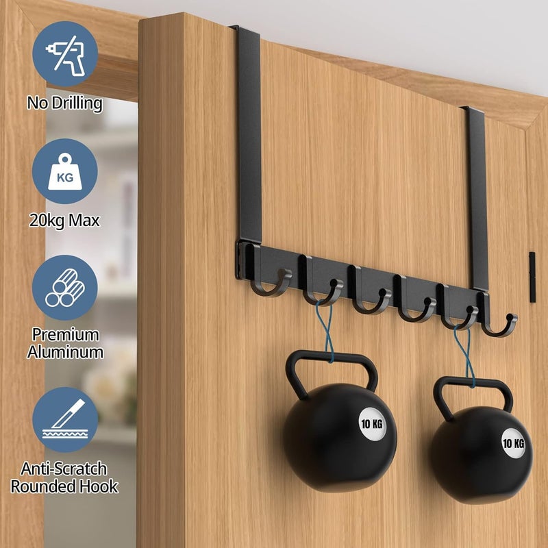 Excefore Door Hooks, Over Door Hanger with 6 Hooks, 44CM Aluminum Door Coat Hanger for Clothes, Towels, Bags, Keys - Image 3