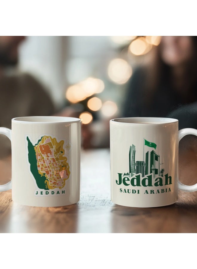 جالادون كوب قهوة سيراميكي، كوب شاي، أداة شرب، 11 أونصة، أدوات شرب عربية إبداعية، كوب إفطار من البورسلين للمكتب، حفلات العطلات، السفر، المهرجانات، هدية مثالية للعيد للأصدقاء والآباء، مدينة جدة - Image 2