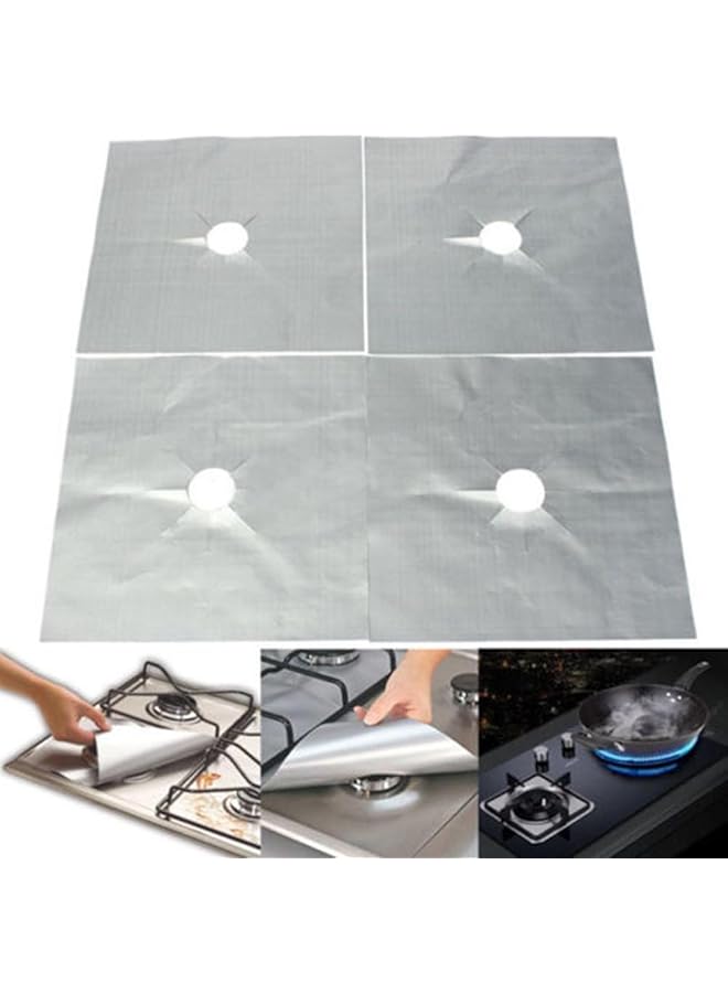 erorex Stovetop Burner Protectors 4Pcs Black And Reusable Cooking Kitchen Non Stick Gas Range Protectors Silver - Image 5