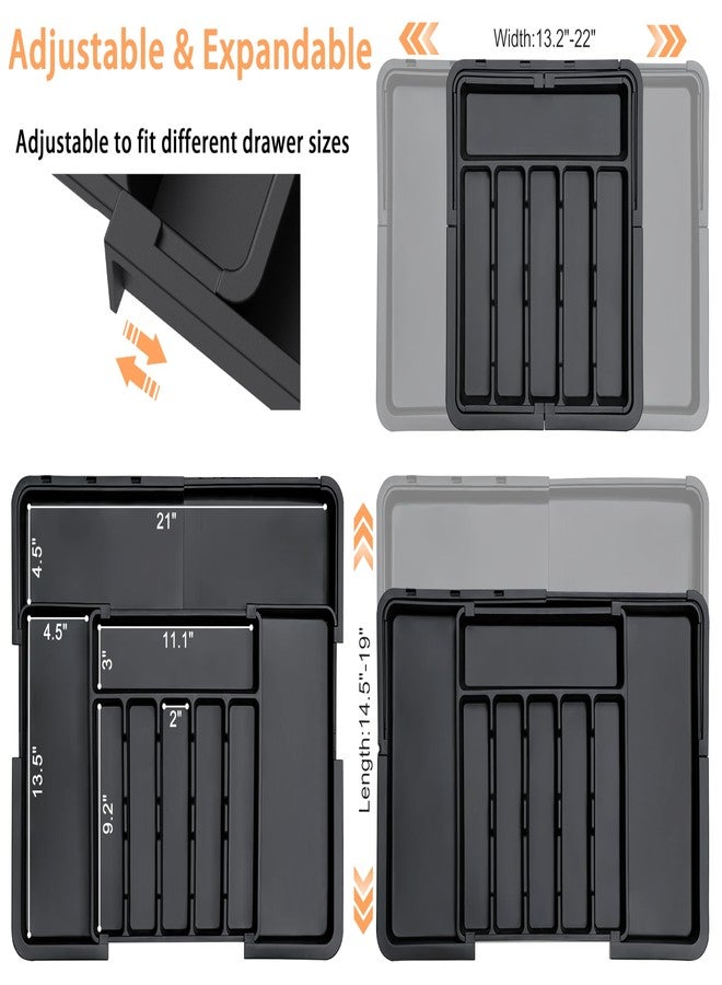 Spaclear Silverware Organizer Expandable Kitchen Utensil Drawer Organizer with 9 Compartment Large Cutlery Organizer Tray for Forks Knives Plastic Black 13" - 22" W,14.5" - 19" L - Image 2