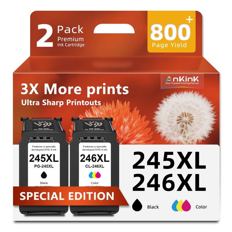 Ankink 245XL 246XL Combo Pack Replacement for Canon Ink 245 and 246 XL Fit for Cannon MG2522 TS3322 TR4500 MX490 MX492 TR4520 TR4522 TS3122 TS3300 TS3320 TS3100 MG2500 Printers Black Color 2 Pack - Image 1