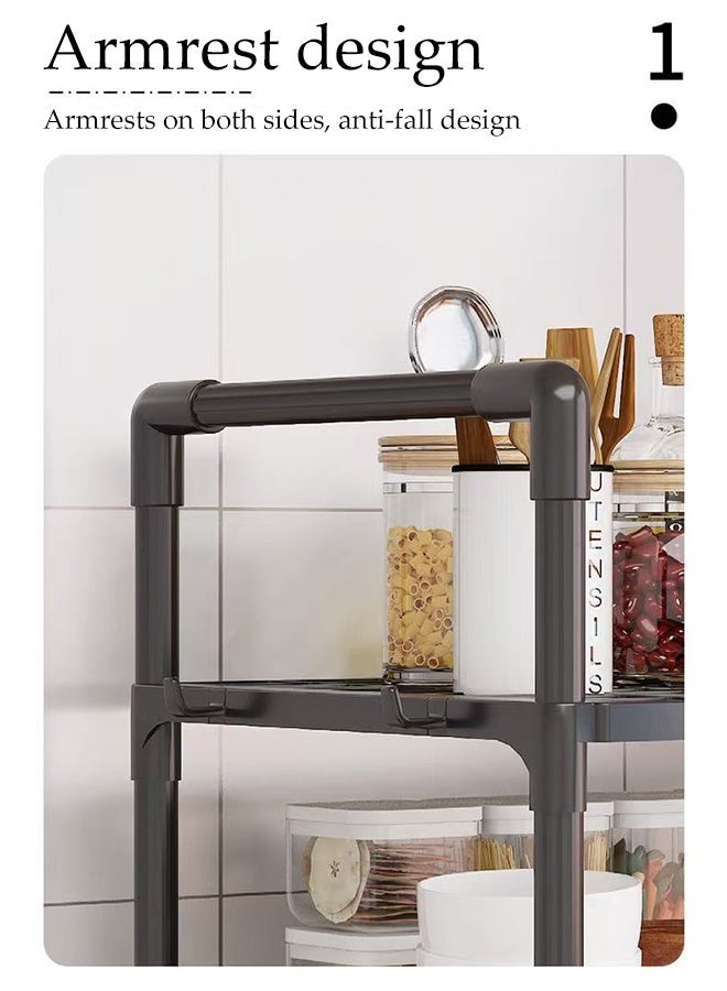 DUNISO 2-Tier Kitchen Storage Rack with Side Hooks , Multifunctional Microwave oven rack,Countertop Rack Organizer with Non-Slip Feet, for Spices, Pots and Pans(Black) - Image 4