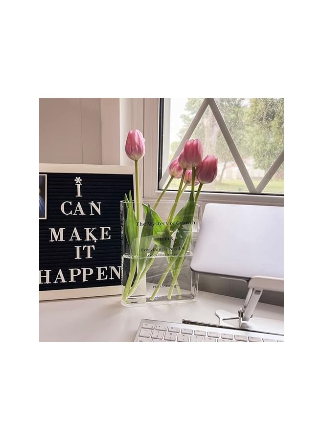 The Bros Book Vase for Flowers Aesthetic Room Decor, Artistic and Cultural Flavor Decorative Acrylic Vase, Unique Home/Bedroom/Office Accent, A Book About Flowers (Clear Color) - Image 2