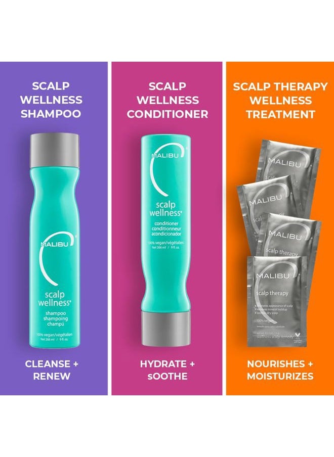 Malibu C - Scalp Wellness Collection - Soothing Shampoo and Conditioner Hair Care Set for Dry Scalp - Formulated with Vitamin C Antioxidant Complex - Travel Size Scalp Remedy Packets Included (33.8 oz) - Image 1