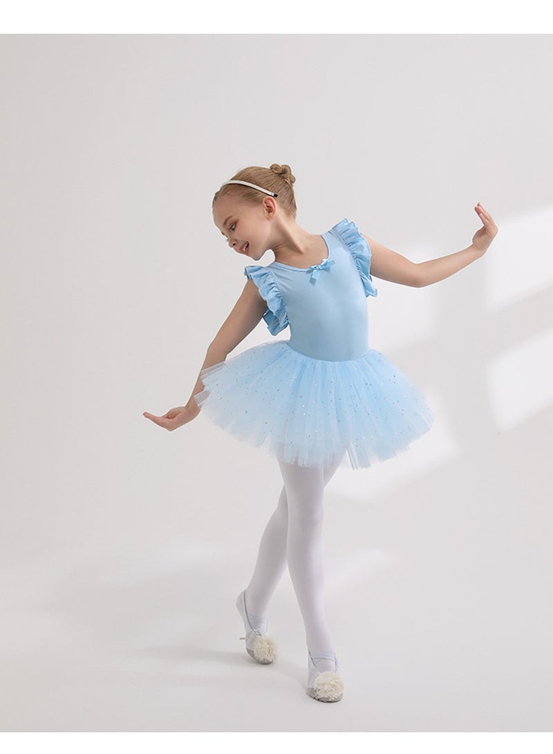 Loquat Squality Children's Dance Dress Pure Cotton Autumn And Winter Long Sleeve Tutu Blue  - Image 1