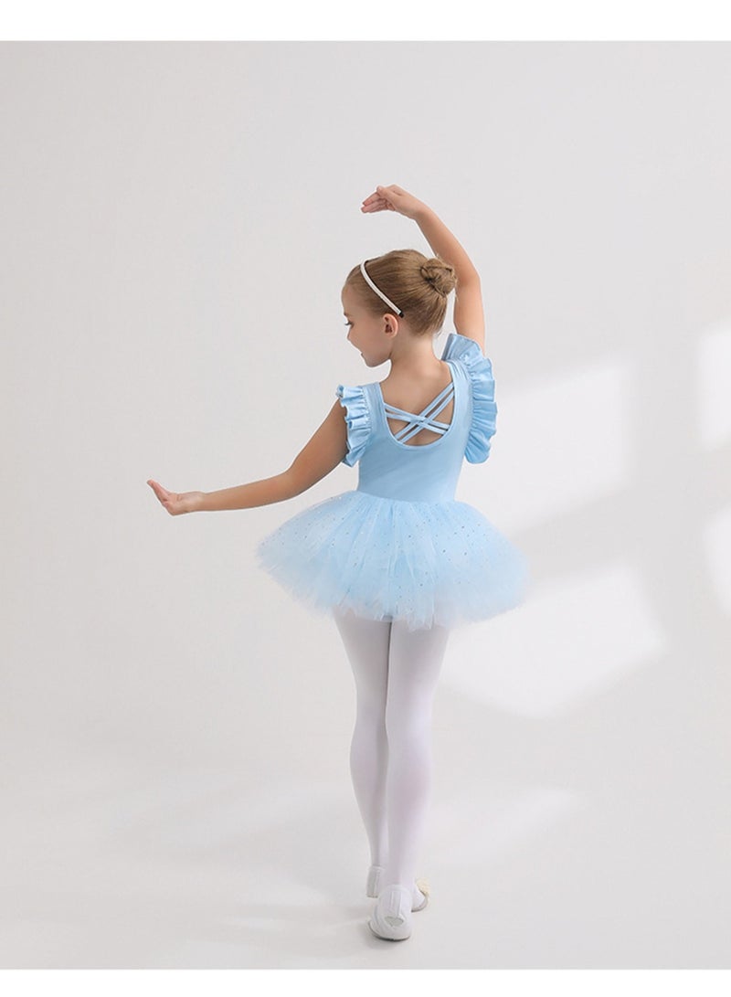 Loquat Squality Children's Dance Dress Pure Cotton Autumn And Winter Long Sleeve Tutu Blue  - Image 2