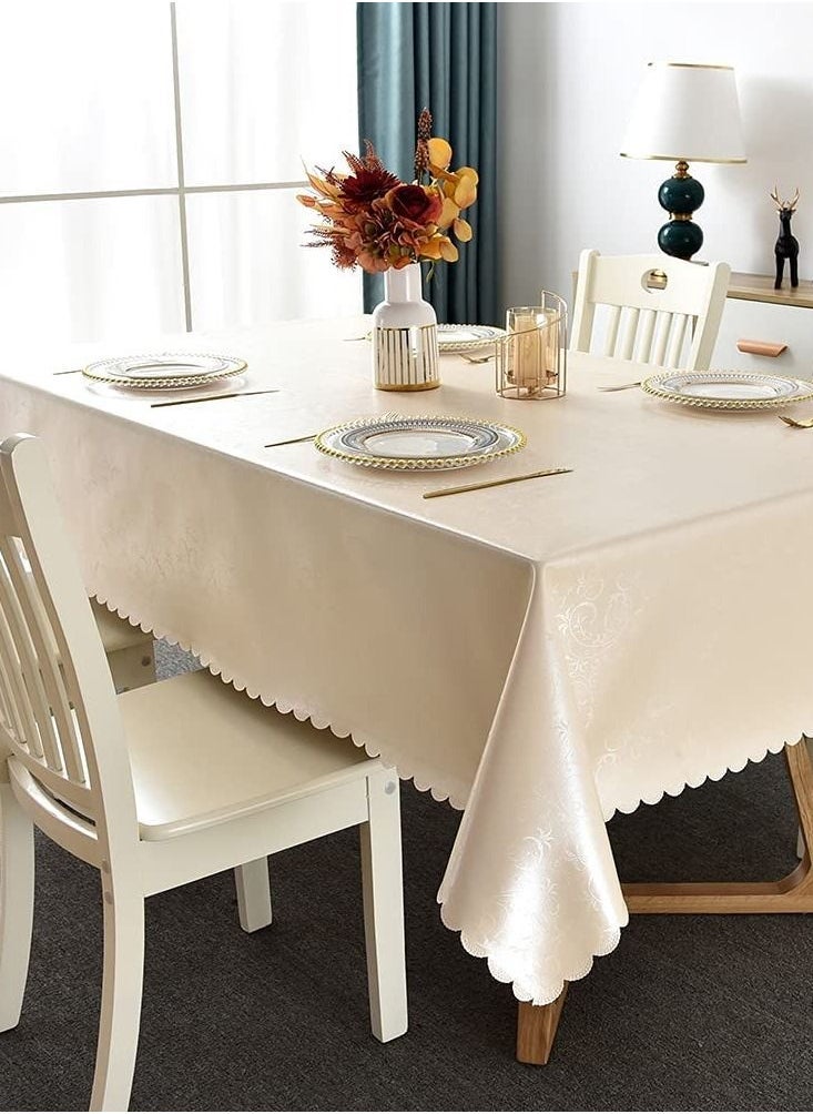 Rectangle Vinyl Tablecloth,100% Waterproof Heavy Duty Oil Spill Proof Stain Resistant Plastic PU Table Cover with Flannel Backing for Kitchen/Dining/Parties Flower Beige, 52 x 70  - Image 2