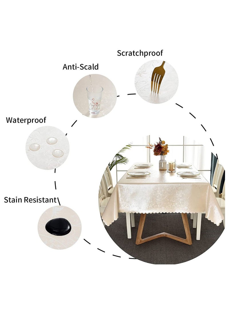 Rectangle Vinyl Tablecloth,100% Waterproof Heavy Duty Oil Spill Proof Stain Resistant Plastic PU Table Cover with Flannel Backing for Kitchen/Dining/Parties Flower Beige, 52 x 70  - Image 4