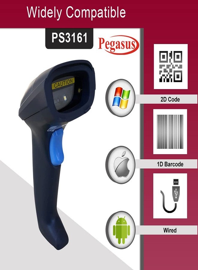 بيغاسوس ماسح الباركود السلكي ثنائي الأبعاد المحمول باليد Pegasus PS3161 | مسح سريع وموثوق | تصميم مريح وخفيف الوزن | مثالي للمستودعات، ومتاجر البيع بالتجزئة، وشركات التوصيل، والمستشفيات، والمؤسسات التعليمية، والجهات الحكومية - Image 3