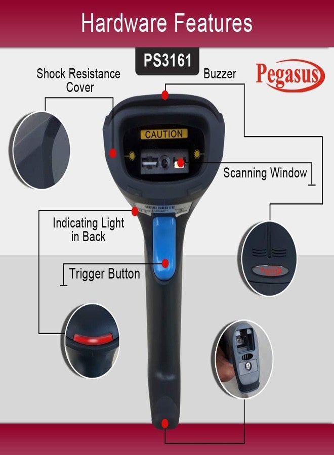 بيغاسوس ماسح الباركود السلكي ثنائي الأبعاد المحمول باليد Pegasus PS3161 | مسح سريع وموثوق | تصميم مريح وخفيف الوزن | مثالي للمستودعات، ومتاجر البيع بالتجزئة، وشركات التوصيل، والمستشفيات، والمؤسسات التعليمية، والجهات الحكومية - Image 4