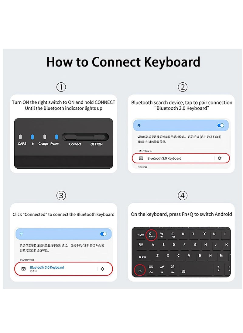 Mini Wireless Bluetooth Keyboard Leather Case for Samsung Galaxy Z Fold 5, Z Fold 4, Z Fold 3, Z Fold 2 & Google Pixel Fold - Lightweight, Comfortable Typing, Carbon Fiber Design.