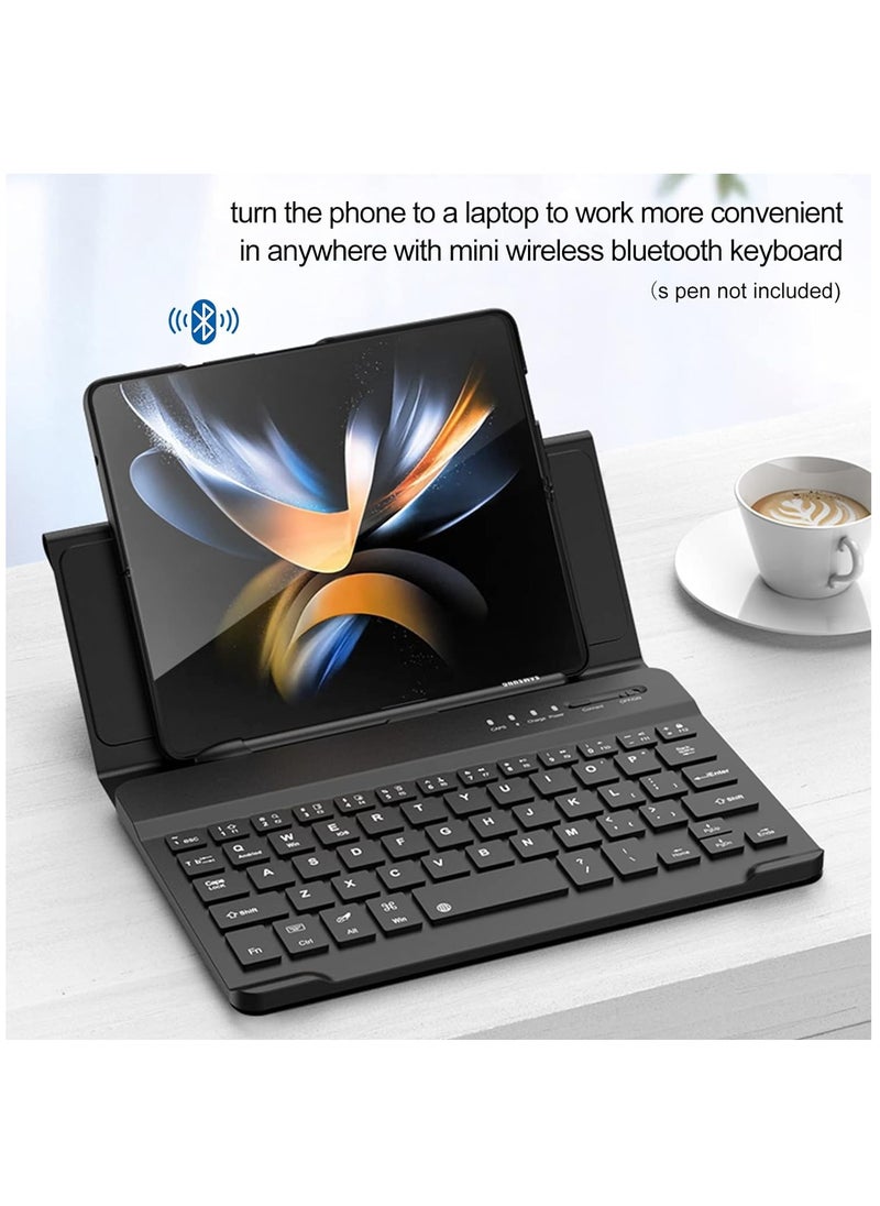 Mini Wireless Bluetooth Keyboard Leather Case for Samsung Galaxy Z Fold 5, Z Fold 4, Z Fold 3, Z Fold 2 & Google Pixel Fold - Lightweight, Comfortable Typing, Carbon Fiber Design.