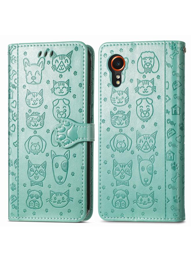 اس-توب جراب لهاتف Samsung Galaxy Xcover 7 مصنوع من الجلد المنقوش بنقشة قطة وكلب - Image 2