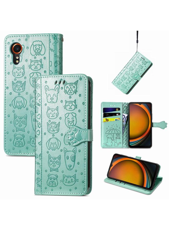 اس-توب جراب لهاتف Samsung Galaxy Xcover 7 مصنوع من الجلد المنقوش بنقشة قطة وكلب - Image 1