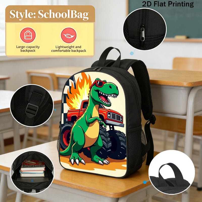 Fashion T Rex Monster Truck Flames Backpack Durable Large Capacity 2D Flat Print for outdoor travel party for Unisex - Image 2