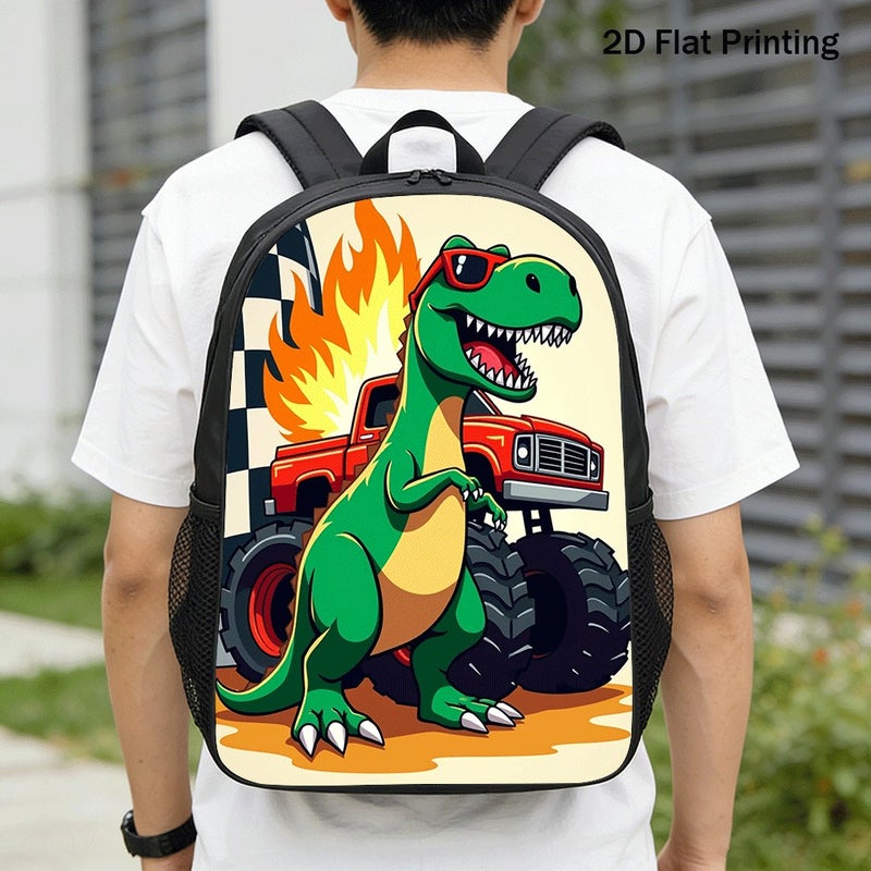 Fashion T Rex Monster Truck Flames Backpack Durable Large Capacity 2D Flat Print for outdoor travel party for Unisex - Image 1