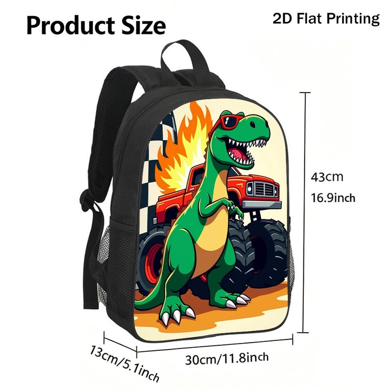 Fashion T Rex Monster Truck Flames Backpack Durable Large Capacity 2D Flat Print for outdoor travel party for Unisex - Image 3