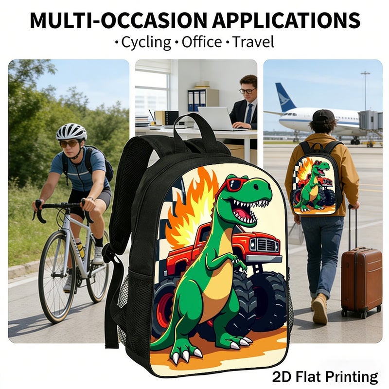 Fashion T Rex Monster Truck Flames Backpack Durable Large Capacity 2D Flat Print for outdoor travel party for Unisex - Image 5