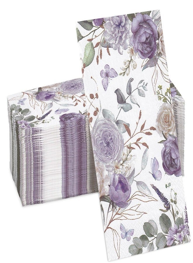 SmilerSmile 40pcs Paper Napkins Watercolor Floral Guest Napkins Vintage Wild Flower Disposable Hand Towels Flower Decorative Paper for Bathroom Wedding Birthday Party/Purple Flower - Image 1