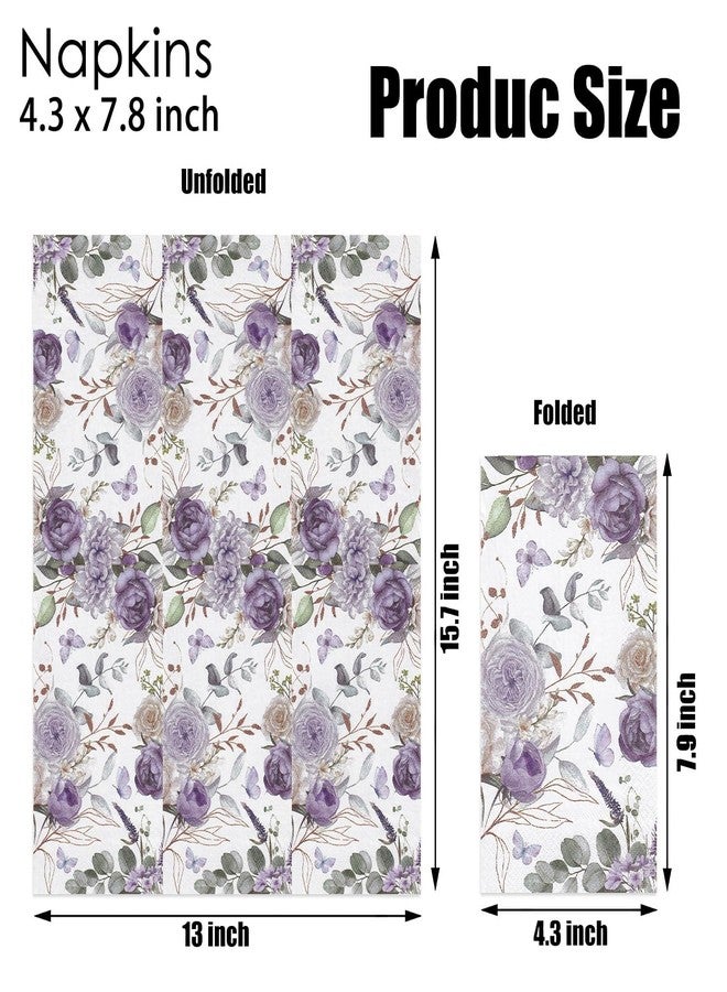 SmilerSmile 40pcs Paper Napkins Watercolor Floral Guest Napkins Vintage Wild Flower Disposable Hand Towels Flower Decorative Paper for Bathroom Wedding Birthday Party/Purple Flower - Image 2