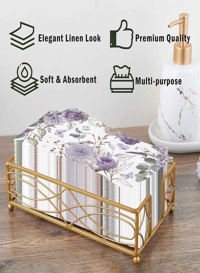 SmilerSmile 40pcs Paper Napkins Watercolor Floral Guest Napkins Vintage Wild Flower Disposable Hand Towels Flower Decorative Paper for Bathroom Wedding Birthday Party/Purple Flower - Image 5