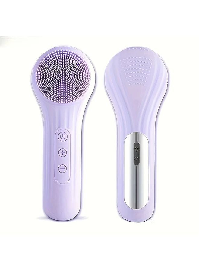 Black Facial Cleansing Brush with Silicone Bristles Vibrating Massage USB Rechargeable Long Lasting Battery Ergonomic Design - Image 5
