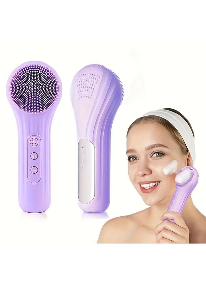 Black Facial Cleansing Brush with Silicone Bristles Vibrating Massage USB Rechargeable Long Lasting Battery Ergonomic Design - Image 2