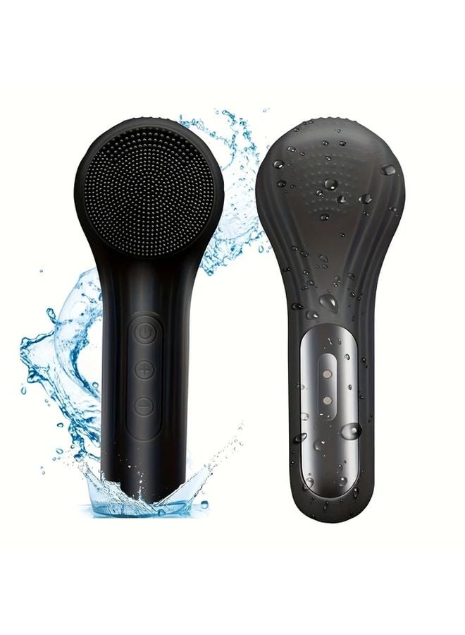 Black Facial Cleansing Brush with Silicone Bristles Vibrating Massage USB Rechargeable Long Lasting Battery Ergonomic Design - Image 1