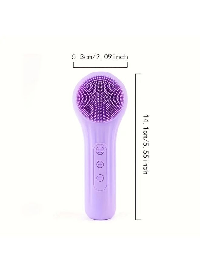 Black Facial Cleansing Brush with Silicone Bristles Vibrating Massage USB Rechargeable Long Lasting Battery Ergonomic Design - Image 3