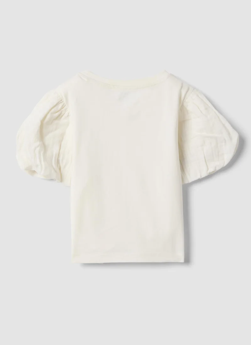 Ovs OVS White Stretch Cotton Girls' T-Shirt With Cut-Out Design