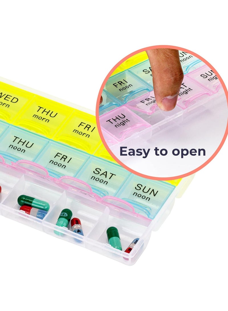 BEYTOR 3 Times a Day Weekly Pill Organizer – 7 Day Large Medication Box with 21 Compartments – Morning Noon Night Pill Holder for Travel, Vitamins, Tablets & Daily Medicine Storage - Image 5