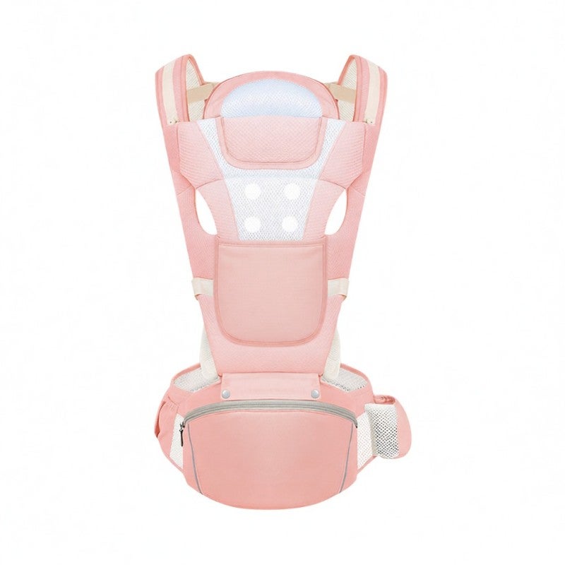 Baby Carrier: Pink Cotton-polyester Blend, Ergonomic Adjustable Hands-free Carrier - Multi-functional Detachable Design, Breathable Mesh Window for Newborns to 36 Months - Image 1