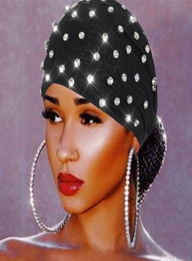 GORTIN Sparkle Rhinestones Headband Black African Head Wraps Crystal Stretch Head scarf for Women - Image 1