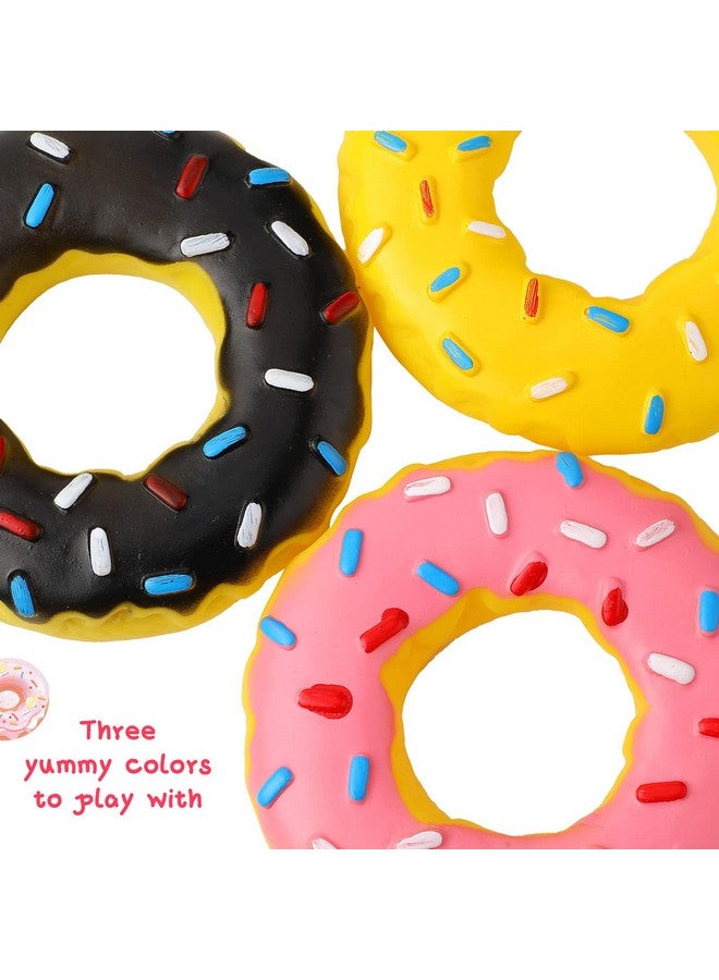 Leitee 3 Pieces 5.3 Inch Assorted Donut Dog Chew Toy with Squeakers Rubber Dog Toy Pink Yellow Black for Interactive Play Small to Medium Dogs Puppy Aggressive Chewers - Image 3