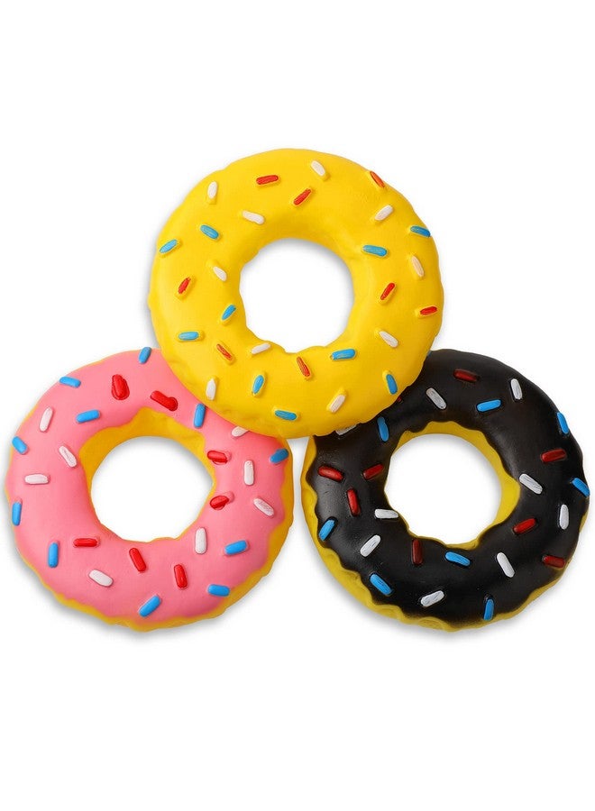 Leitee 3 Pieces 5.3 Inch Assorted Donut Dog Chew Toy with Squeakers Rubber Dog Toy Pink Yellow Black for Interactive Play Small to Medium Dogs Puppy Aggressive Chewers - Image 1