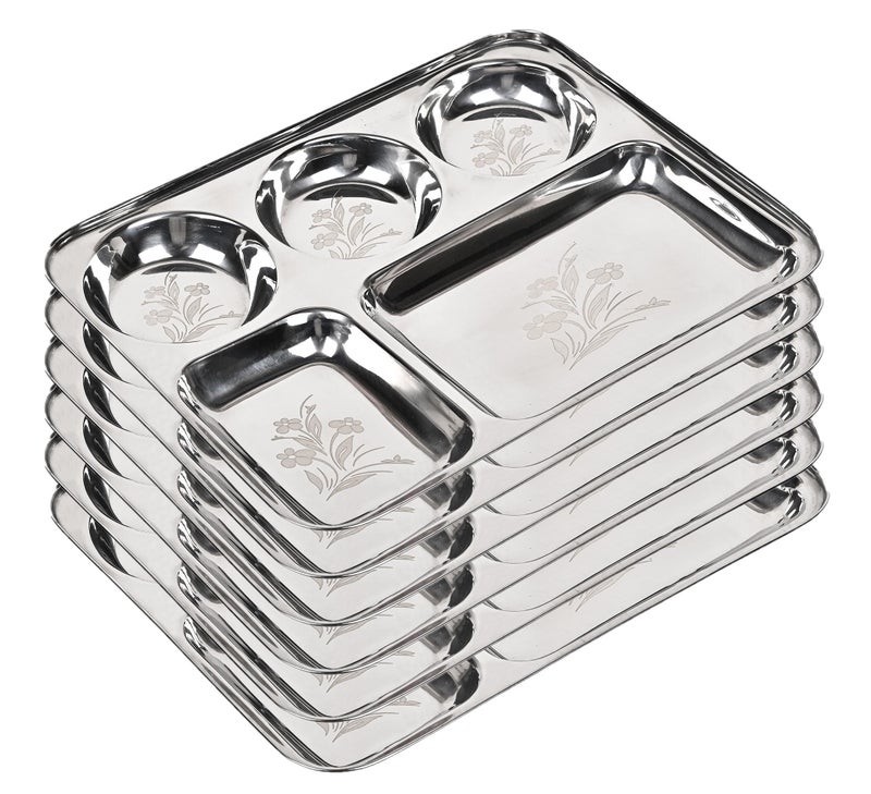 KC Stainless Steel Laser Partition Plate 5 in1 / Bhojan Thali/Dinner Plate Set of 6 - Image 1