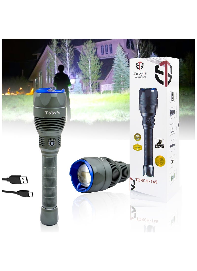 Toby's Toby's Torch-145 Rechargeable LED Bright powerful Torch with great lumen bright Torch light  High strength Aluminum Alloy and long Lasting battery life best for camping and outdoor activities  - Image 1