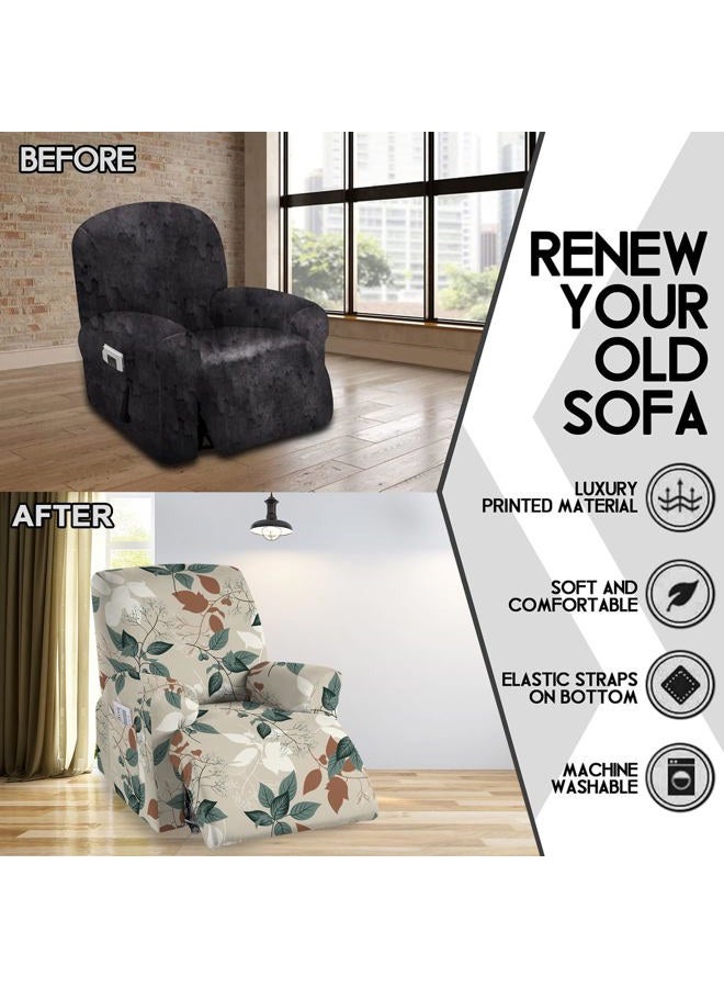 CRFATOP Printed Recliner Slipcover Stretch Reclining Chair Covers 4 Pieces Non Slip Recliner Sofa Slipcovers with Pocket Fitted Sofa Couch Cover Lazy Boy Chair Cover for Pet Kid Living Room,28 - Image 5