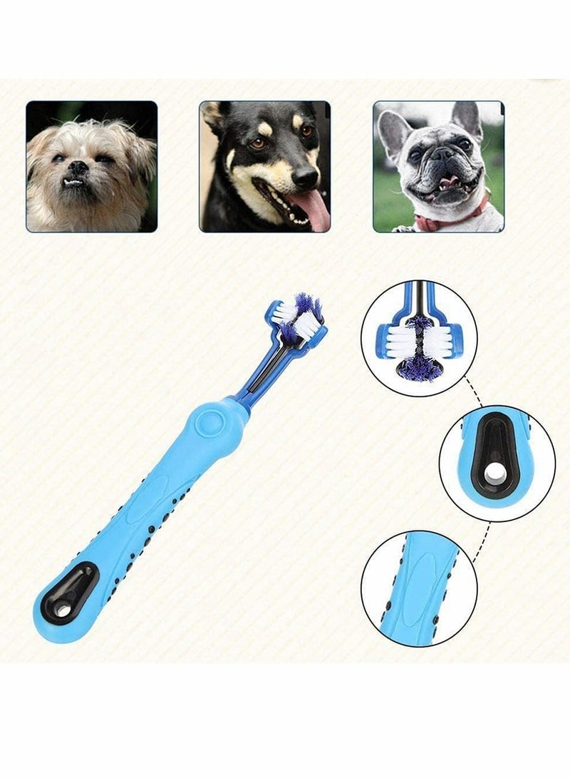 KASTWAVE Pet Toothbrush, 2 Pack Three Sided Pet Toothbrush Dog Brush Remove Bad Breath Tartar Teeth Care Dog Cat Cleaning Mouth (Blue, Orange） - Image 2