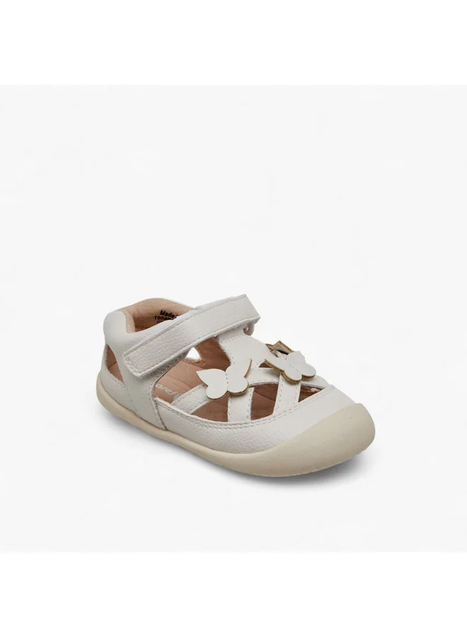 بيرفيت Girls Butterfly Applique Sandals with Hook and Loop Closure