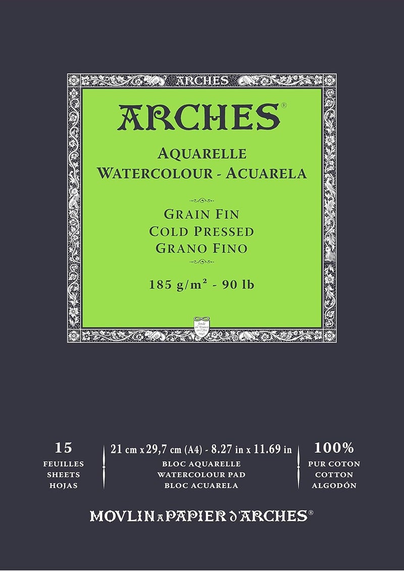 Arches Pad Enc 21x297 15H Arches Aquarelle 100 Fine 185g White NAT