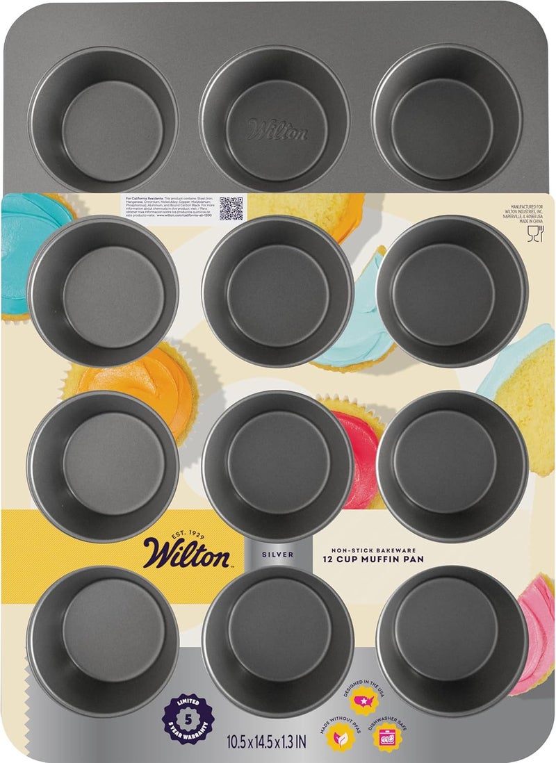 Wilton Silver Non Stick 12 Cup Muffin Pan, Cupcake and Muffin Tin for Baking and Brunch, Made without PFAS, Durable Steel - Image 3