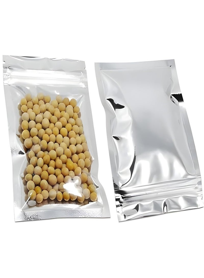 50PCS Metallic Zip Lock Bags Aluminum Foil Mylar Bags Glossy Reusable Reclosable Smell Proof Heat Sealable Packaging Bag for Candy Jewelry Food Grade Double Side Silver Zipper Pouch (12x18 cm) - Image 1