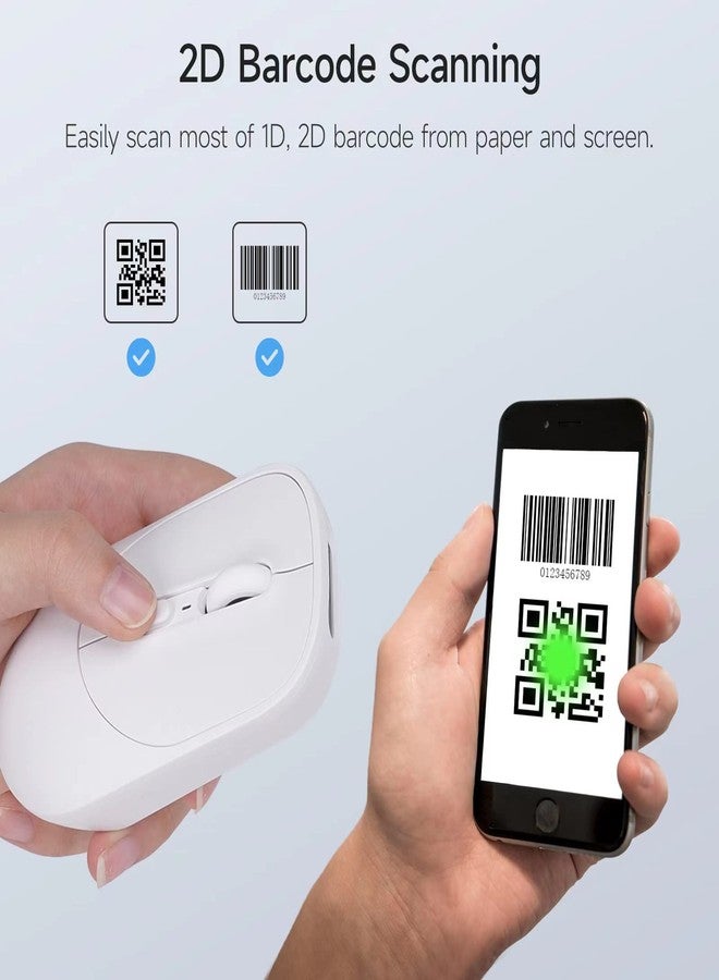 THARO New Wireless Mouse Barcode Scanner, 2-in-1 Design 2D Handheld Barcode Scanner with Wireless Mouse Functions for POS System,Store,Supermarket, Warehouse.(White) - Image 3